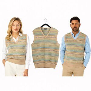 Lilly Pulitzer Via Palm Beach Unisex 100% Cashmere Fair Isle Sweater Vest Large
